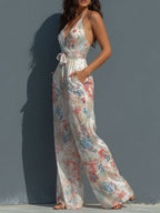 Bora Elegant Jumpsuit | Satin Halter, Wide-Leg Floral Design 3