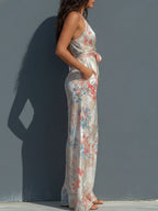 Bora Elegant Jumpsuit | Satin Halter, Wide-Leg Floral Design 4