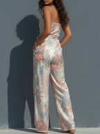 Bora Elegant Jumpsuit | Satin Halter, Wide-Leg Floral Design 5