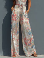 Bora Elegant Jumpsuit | Satin Halter, Wide-Leg Floral Design 6