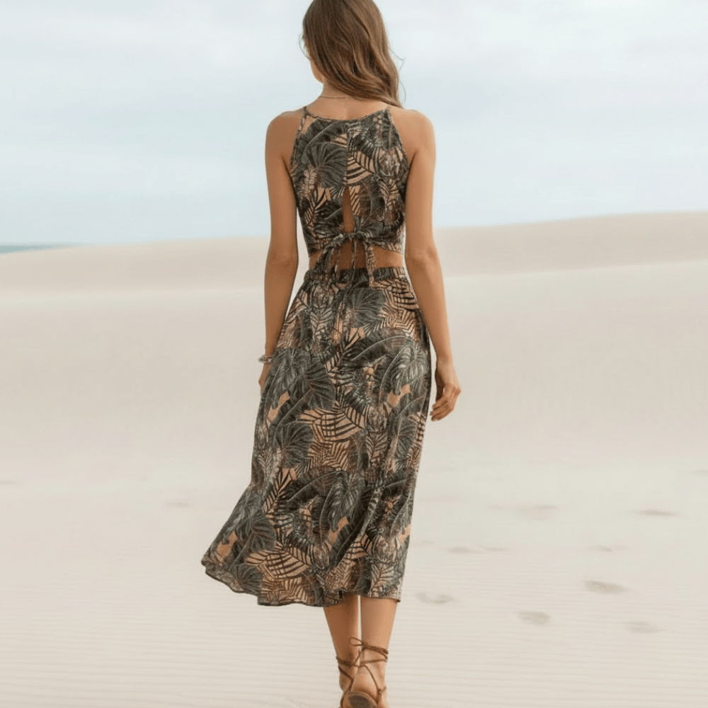 Bora Floral Set | Two-Piece Crop Top and Midi Skirt, Lightweight A-Line Design 2