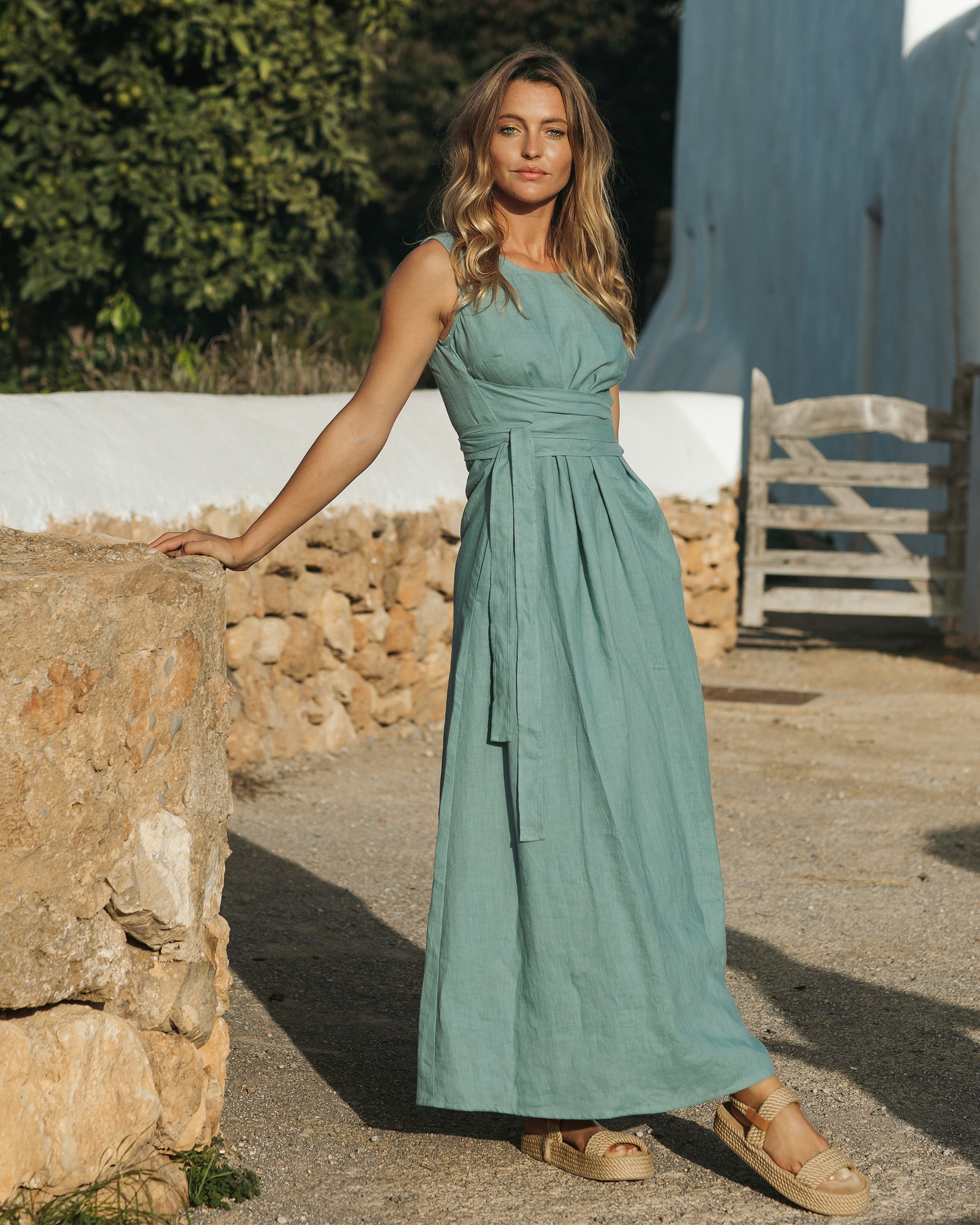 Bora Maxi Dress | Versatile Linen, Teal Blue Summer Dress 0