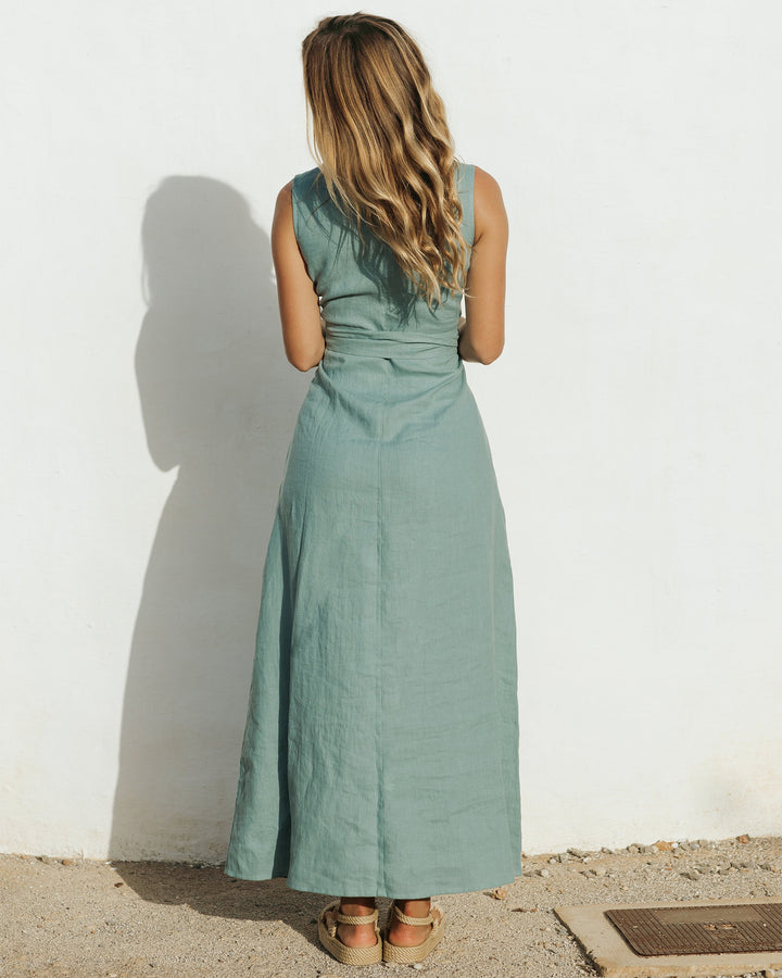 Bora Maxi Dress | Versatile Linen, Teal Blue Summer Dress 1