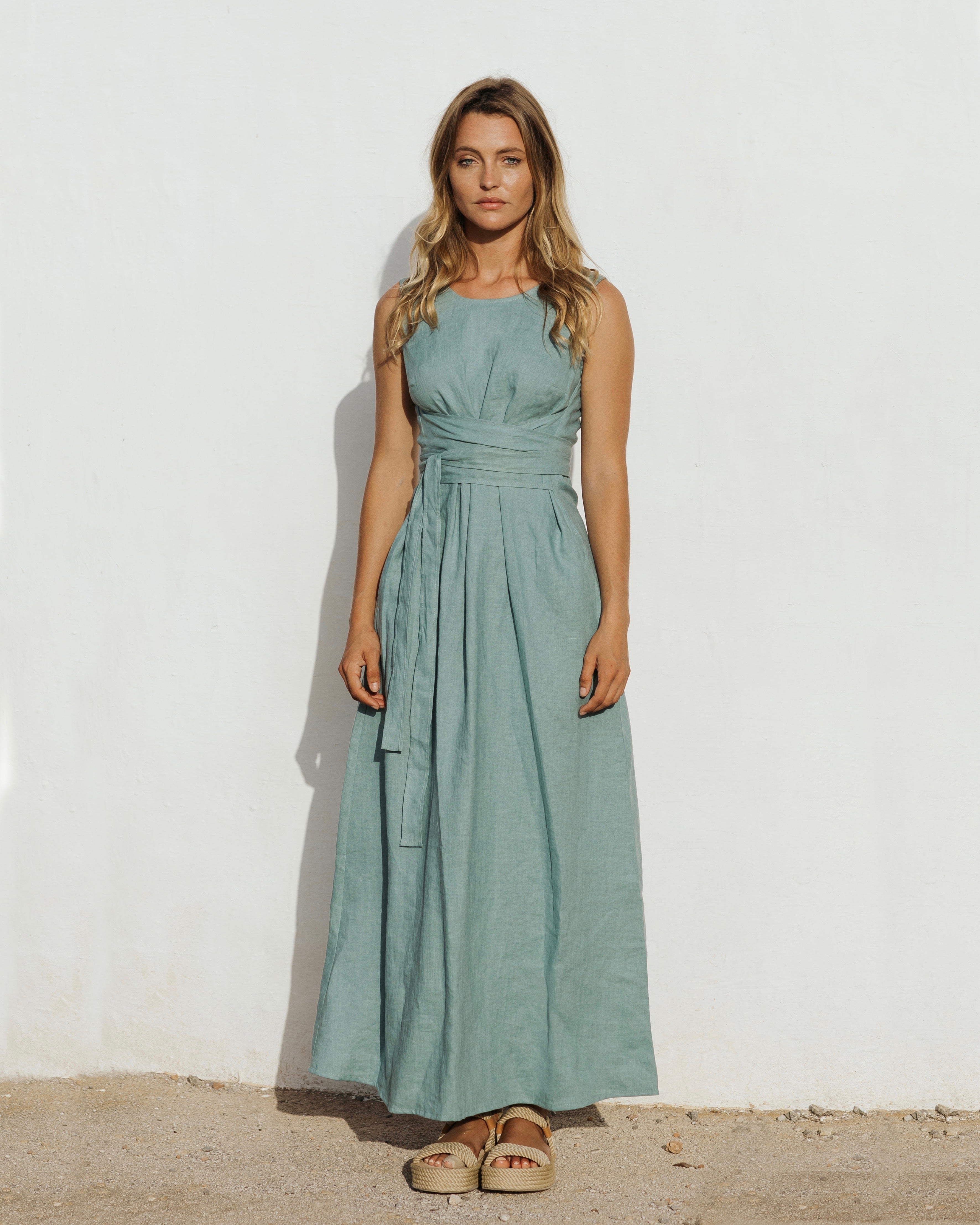 Bora Maxi Dress | Versatile Linen, Teal Blue Summer Dress 4
