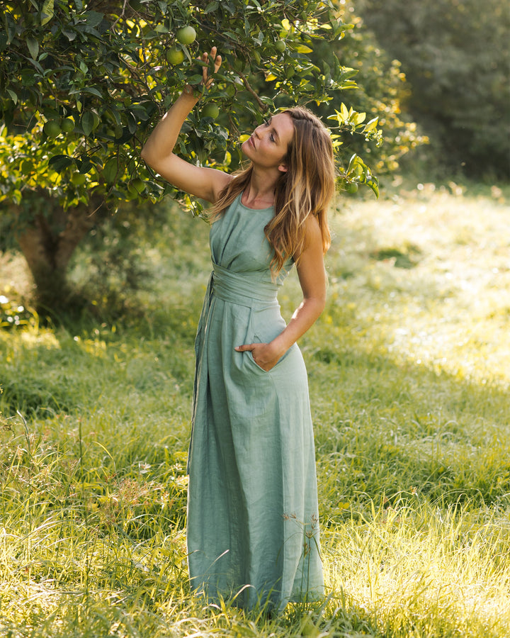 Bora Maxi Dress | Versatile Linen, Teal Blue Summer Dress 6