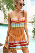 Breezy Beach Cover Up | Knitted Color Block, Sleeveless Design 2