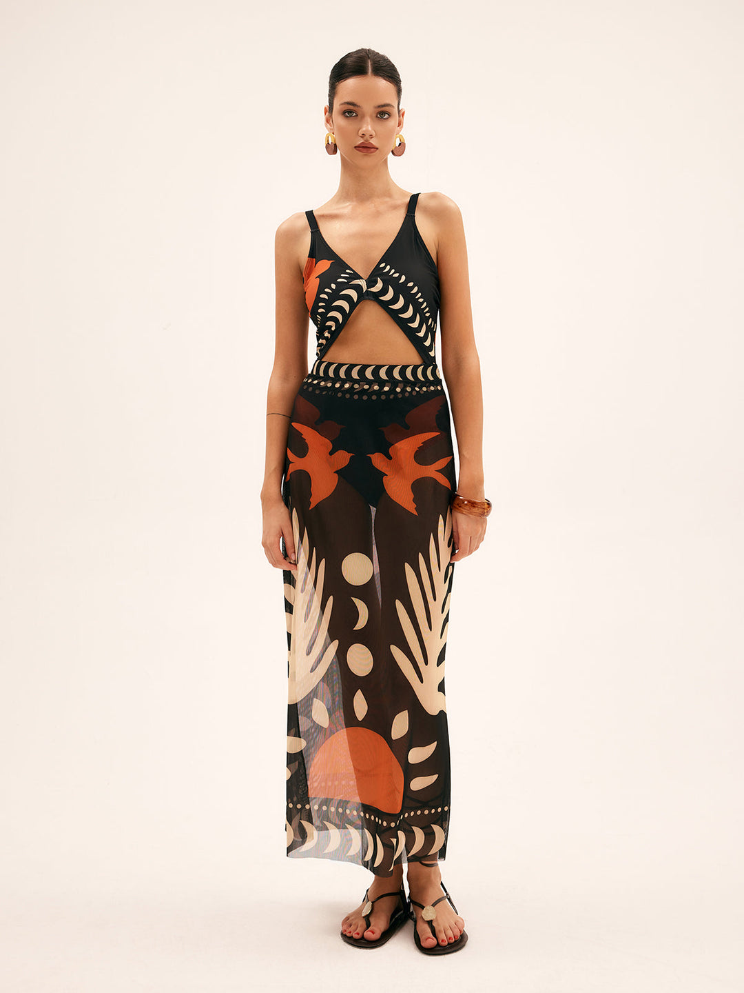 Breezy Bird Print Maxi Skirt | Mesh Fabric, Regular Fit, Long Skirt for Women 1