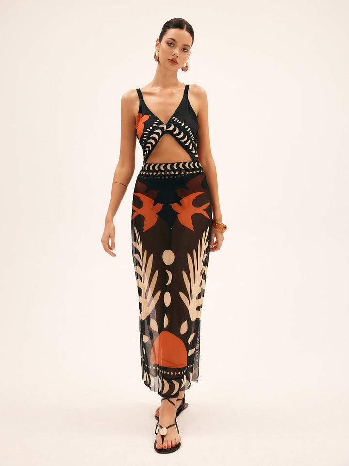 Breezy Bird Print Maxi Skirt | Mesh Fabric, Regular Fit, Long Skirt for Women 2