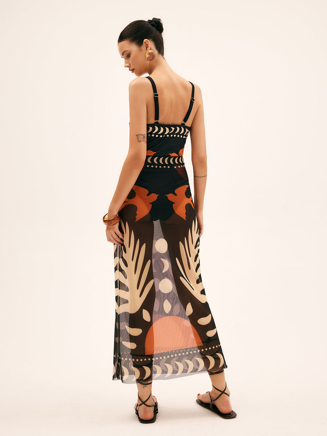 Breezy Bird Print Maxi Skirt | Mesh Fabric, Regular Fit, Long Skirt for Women 3