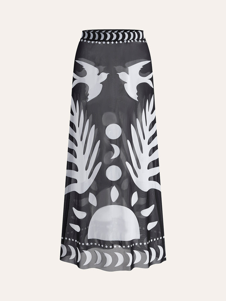 Breezy Bird Print Maxi Skirt | Mesh Fabric, Regular Fit, Long Skirt for Women 7