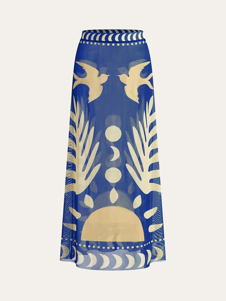 Breezy Bird Print Maxi Skirt | Mesh Fabric, Regular Fit, Long Skirt for Women 8