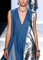 Breezy Denim Dress | Asymmetrical Patchwork, Comfortable Fit for Women 1