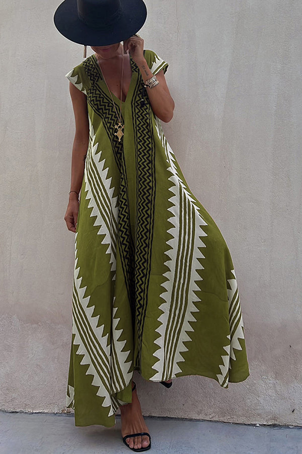 Breezy Maxi Dress | Ethnic Print, Ankle-Length, Short Sleeve 10