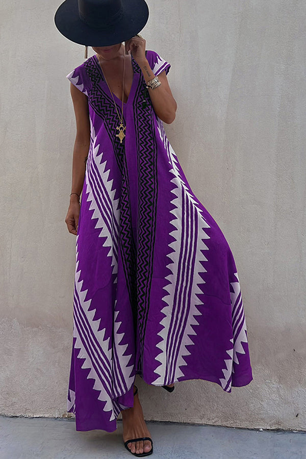 Breezy Maxi Dress | Ethnic Print, Ankle-Length, Short Sleeve 11