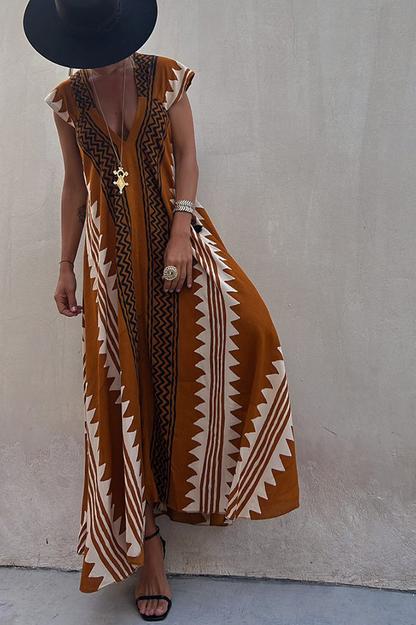 Breezy Maxi Dress | Ethnic Print, Ankle-Length, Short Sleeve 4