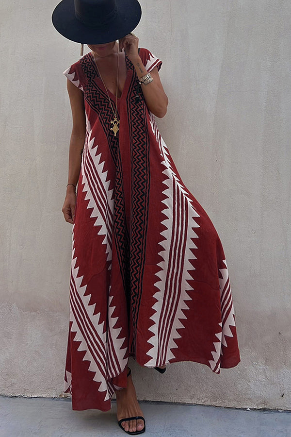 Breezy Maxi Dress | Ethnic Print, Ankle-Length, Short Sleeve 5