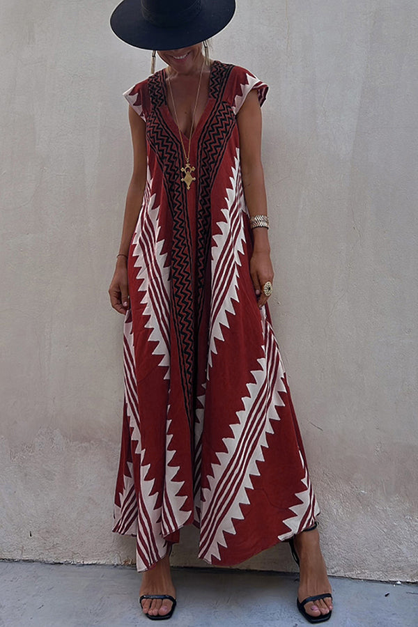 Breezy Maxi Dress | Ethnic Print, Ankle-Length, Short Sleeve 6