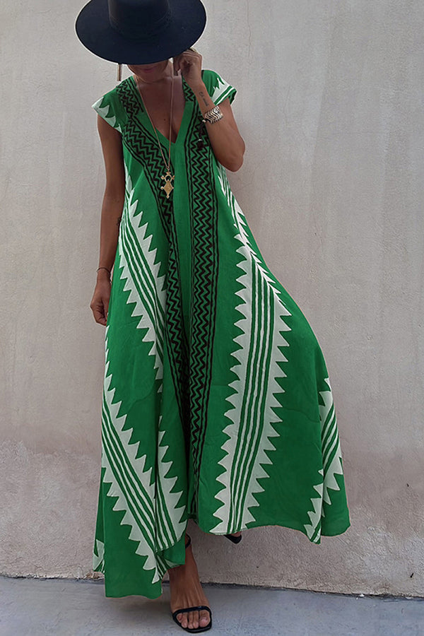 Breezy Maxi Dress | Ethnic Print, Ankle-Length, Short Sleeve 7