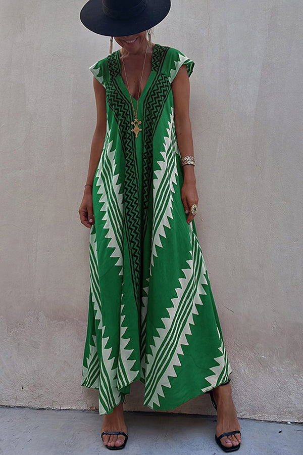 Breezy Maxi Dress | Ethnic Print, Ankle-Length, Short Sleeve 8
