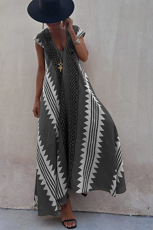 Breezy Maxi Dress | Ethnic Print, Ankle-Length, Short Sleeve 9