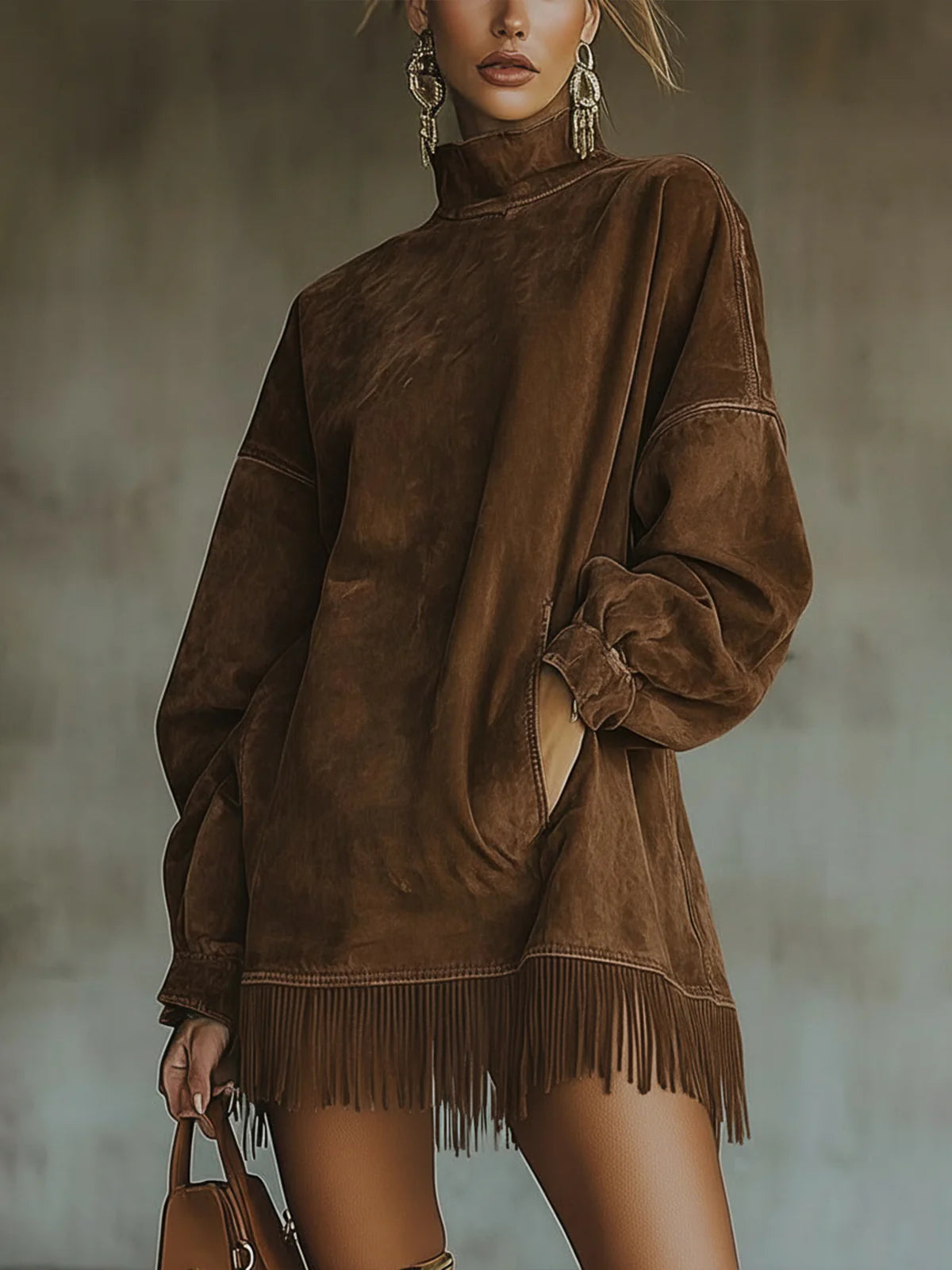 Darcie | Suede Fringe Tunic Dress