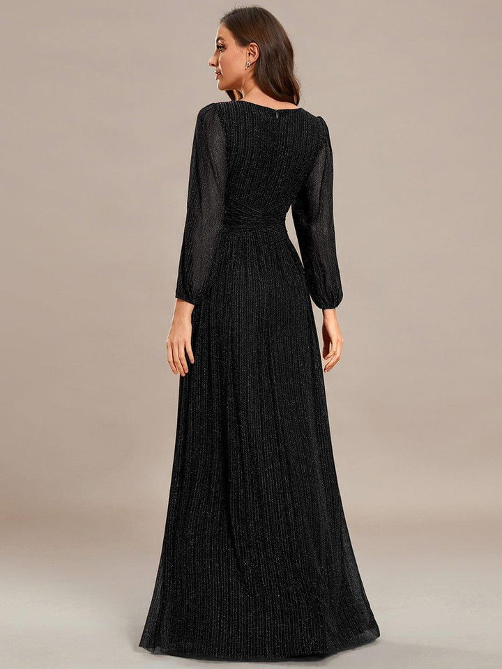 Brym Evening Gown | Glittery Sequin, Empire Waist, Long Lantern Sleeves 1