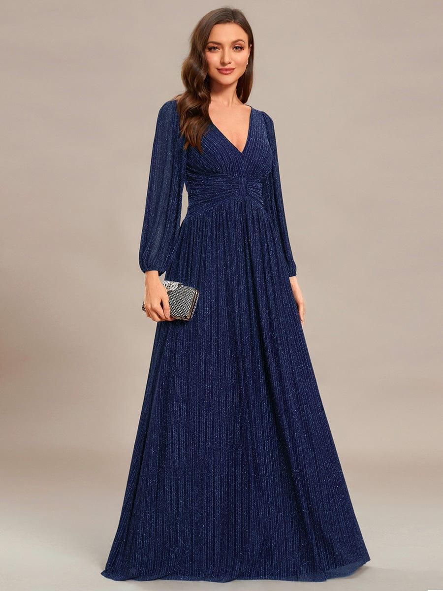 Brym Evening Gown | Glittery Sequin, Empire Waist, Long Lantern Sleeves 11