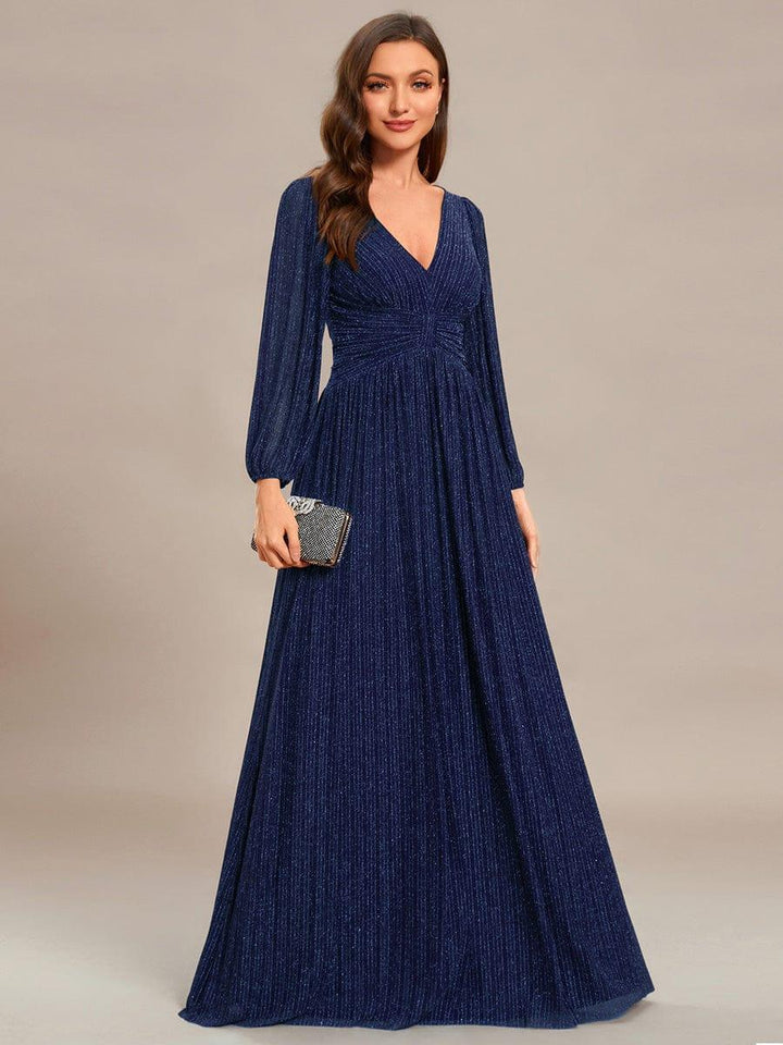 Brym Evening Gown | Glittery Sequin, Empire Waist, Long Lantern Sleeves 11