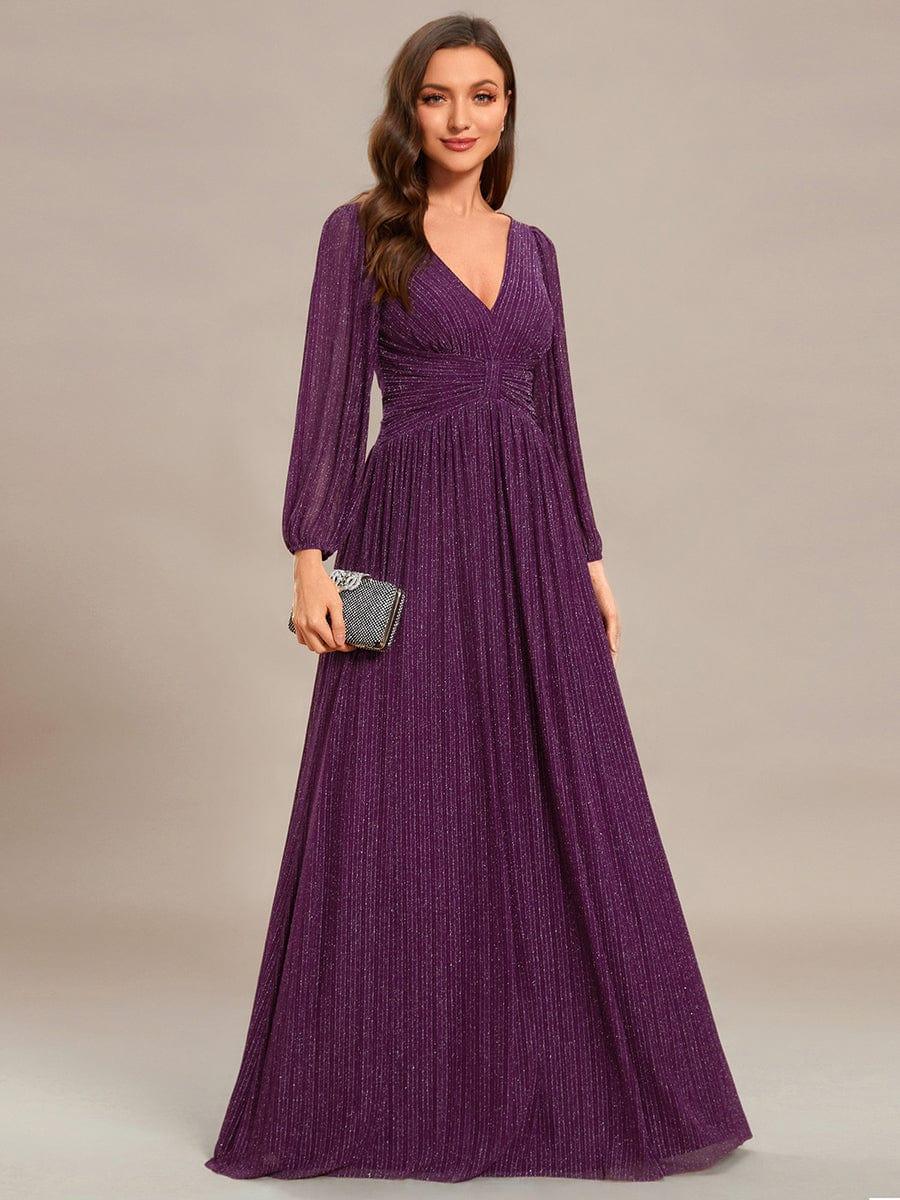 Brym Evening Gown | Glittery Sequin, Empire Waist, Long Lantern Sleeves 12