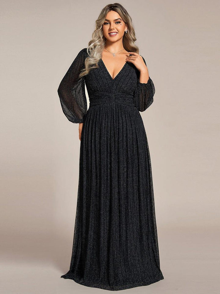 Brym Evening Gown | Glittery Sequin, Empire Waist, Long Lantern Sleeves 14