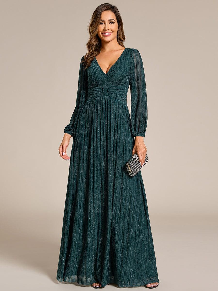 Brym Evening Gown | Glittery Sequin, Empire Waist, Long Lantern Sleeves 15