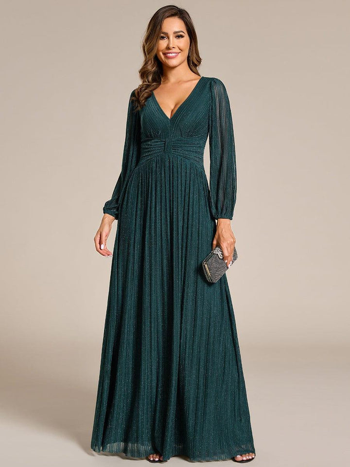 Brym Evening Gown | Glittery Sequin, Empire Waist, Long Lantern Sleeves 15