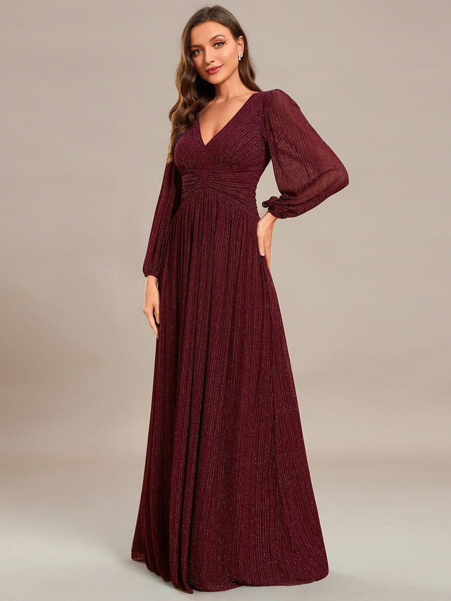 Brym Evening Gown | Glittery Sequin, Empire Waist, Long Lantern Sleeves 16