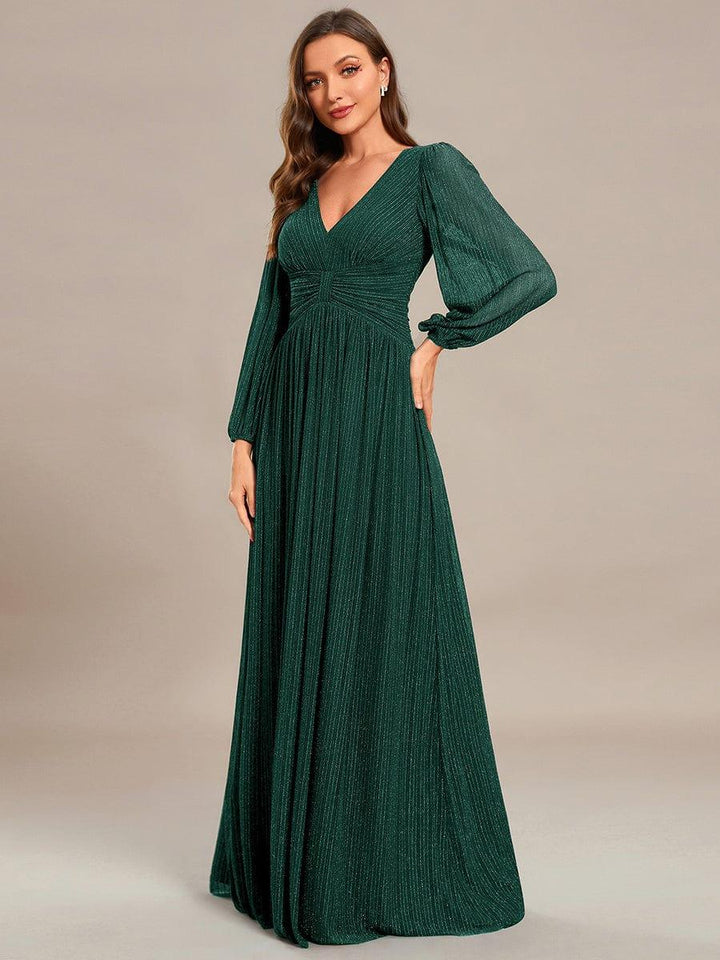 Brym Evening Gown | Glittery Sequin, Empire Waist, Long Lantern Sleeves 2