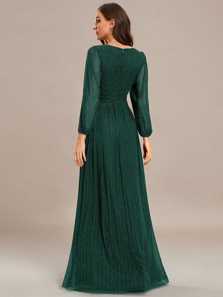 Brym Evening Gown | Glittery Sequin, Empire Waist, Long Lantern Sleeves 3