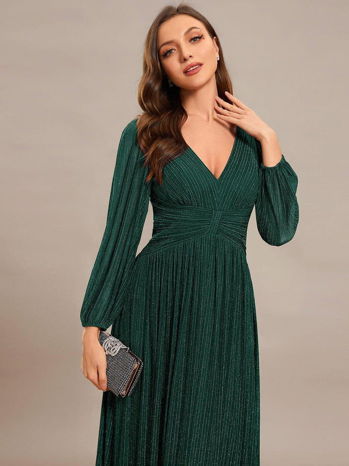 Brym Evening Gown | Glittery Sequin, Empire Waist, Long Lantern Sleeves 4