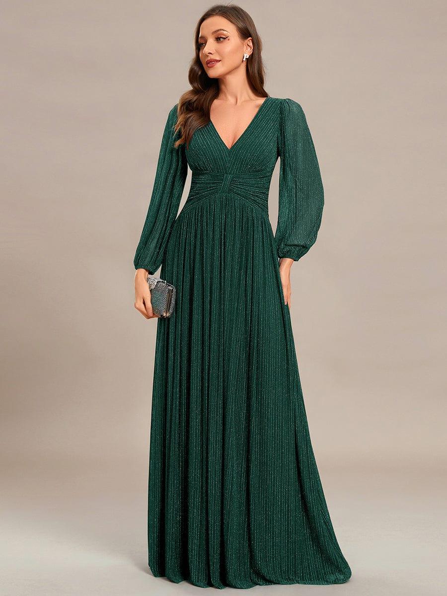 Brym Evening Gown | Glittery Sequin, Empire Waist, Long Lantern Sleeves 6