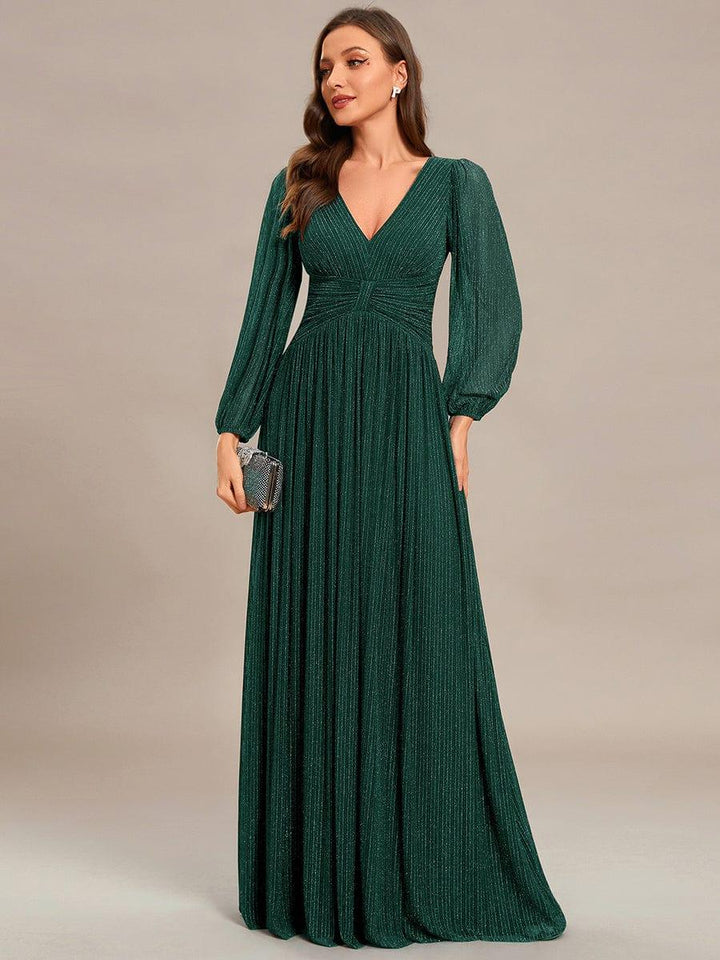 Brym Evening Gown | Glittery Sequin, Empire Waist, Long Lantern Sleeves 6