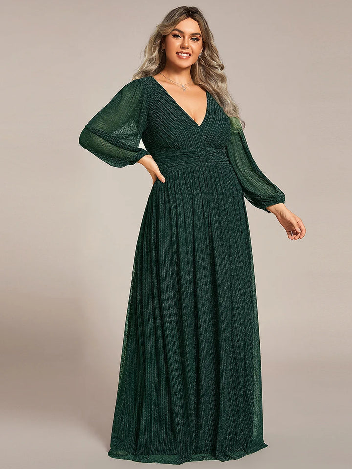 Brym Evening Gown | Glittery Sequin, Empire Waist, Long Lantern Sleeves 7