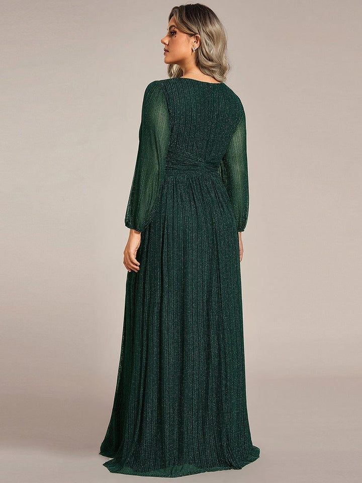 Brym Evening Gown | Glittery Sequin, Empire Waist, Long Lantern Sleeves 8