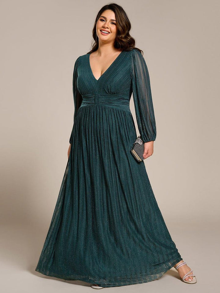 Brym Evening Gown | Glittery Sequin, Empire Waist, Long Lantern Sleeves 9