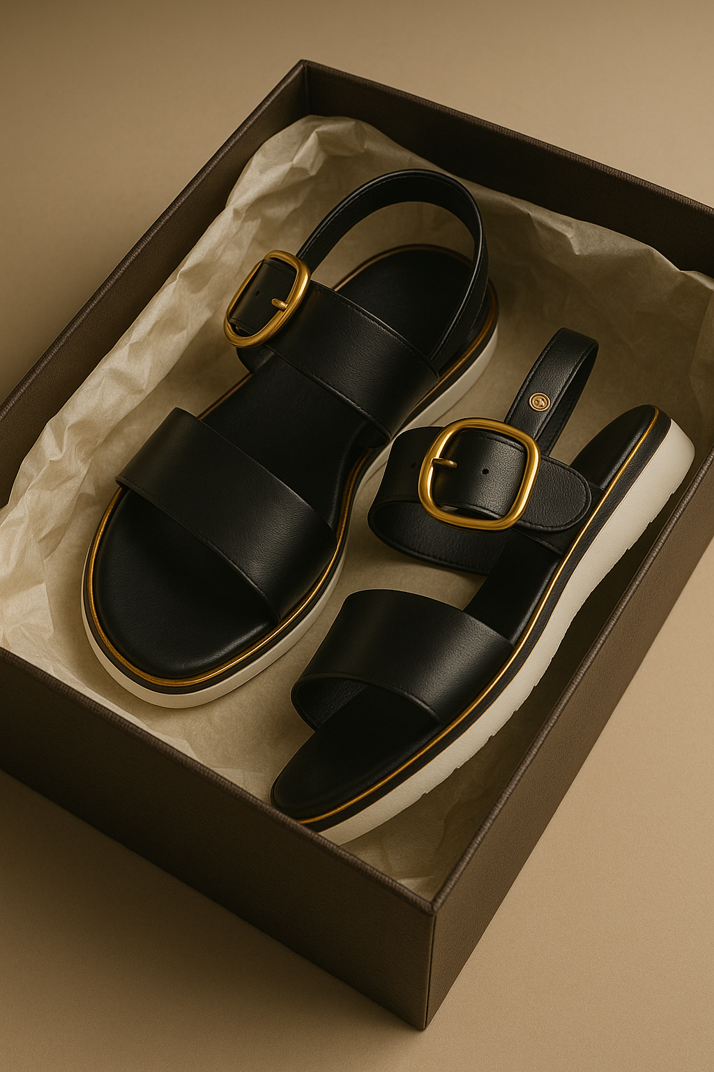 Valine | Gold-Buckle Strap Sandals