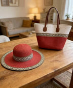 Chic Floppy Hat & Handbag Set | Durable Straw Woven, Patchwork Design 4