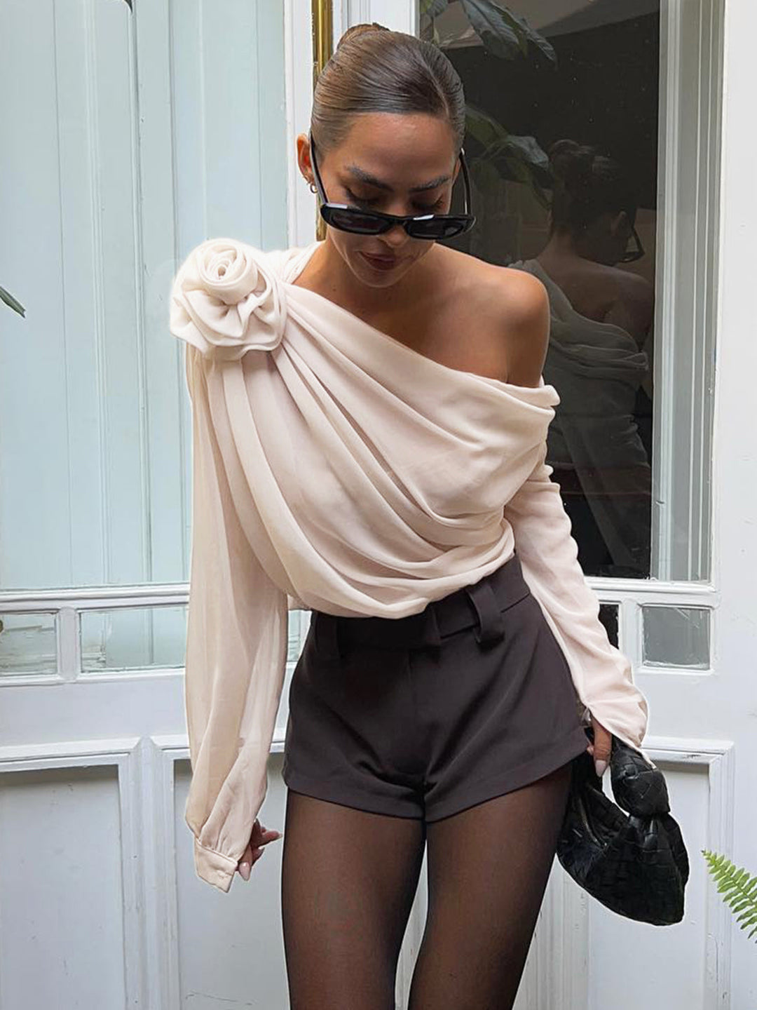 Chic One Shoulder Blouse | Asymmetrical Chiffon Design, Regular Fit 0