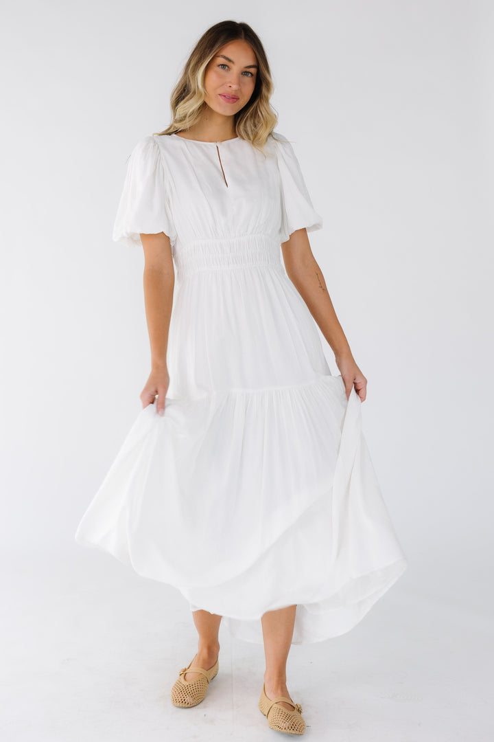 Citrine Women's Dress | Lightweight Cotton Midi with Balloon Sleeves 0