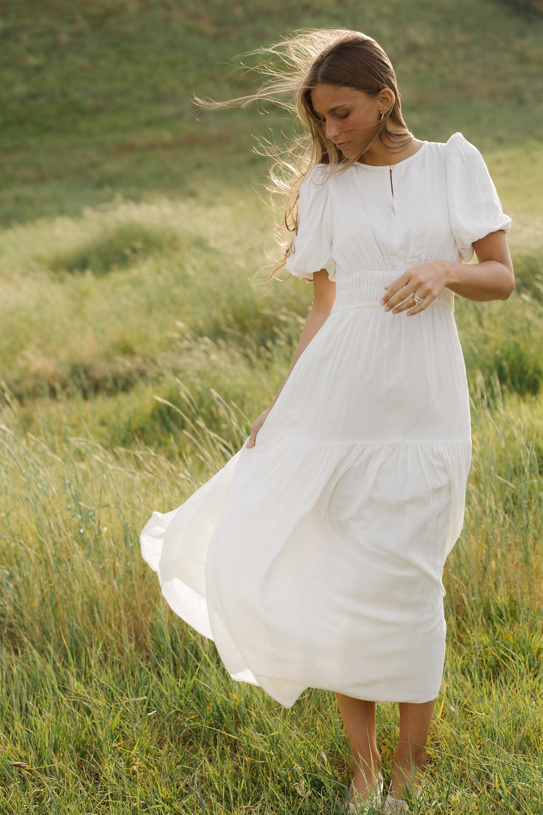 Citrine Women's Dress | Lightweight Cotton Midi with Balloon Sleeves 1