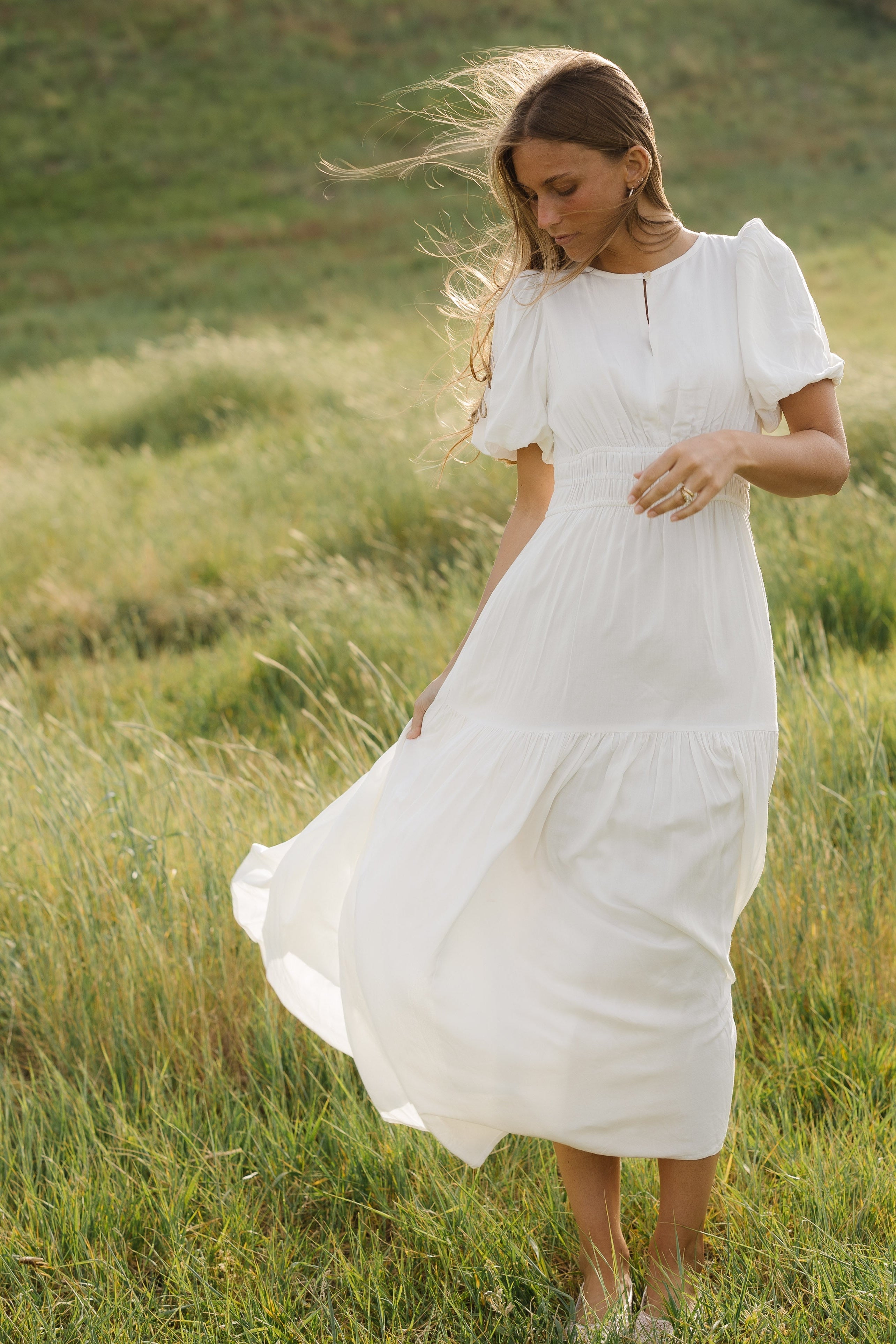 Citrine Women's Dress | Lightweight Cotton Midi with Balloon Sleeves 1