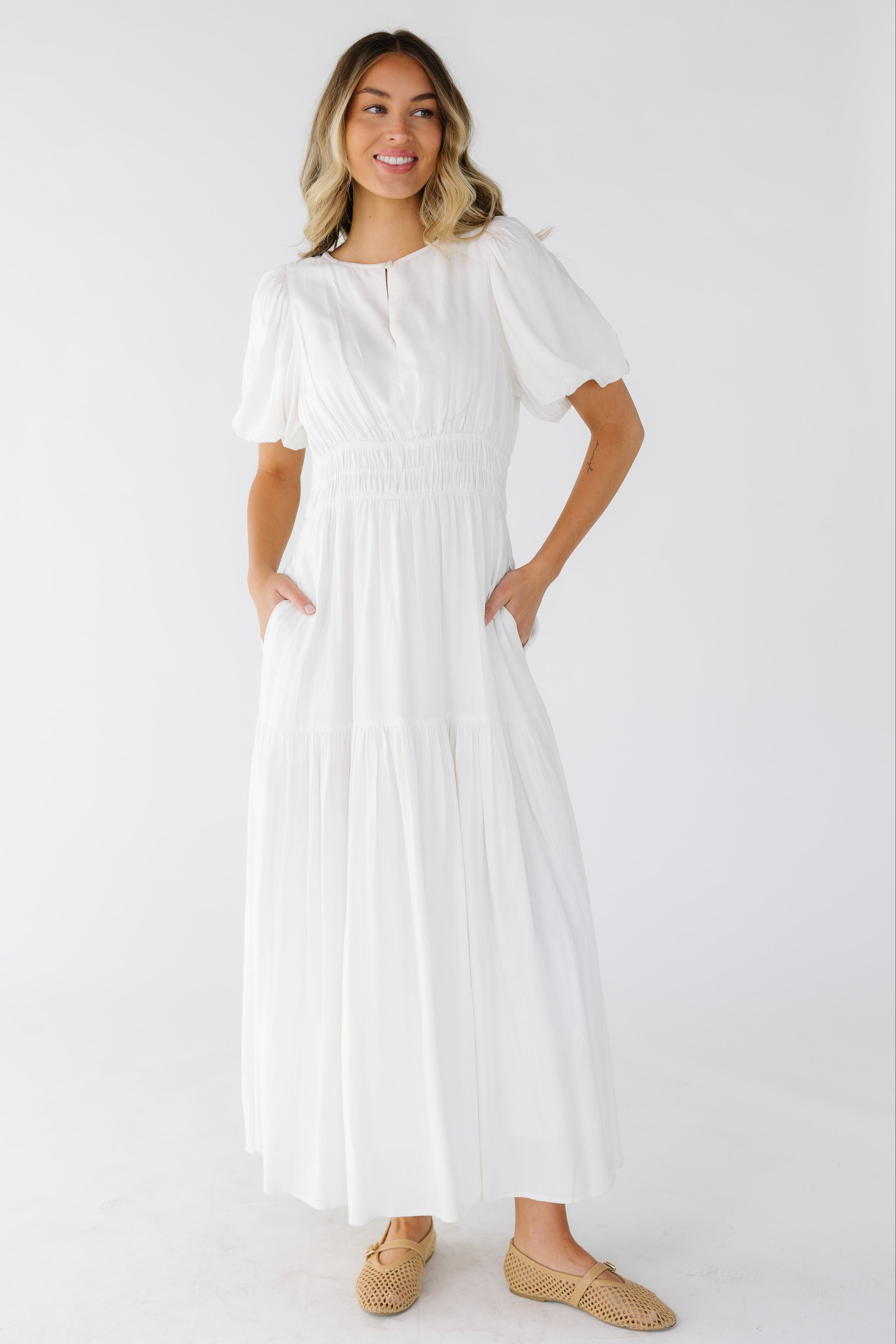 Citrine Women's Dress | Lightweight Cotton Midi with Balloon Sleeves 3