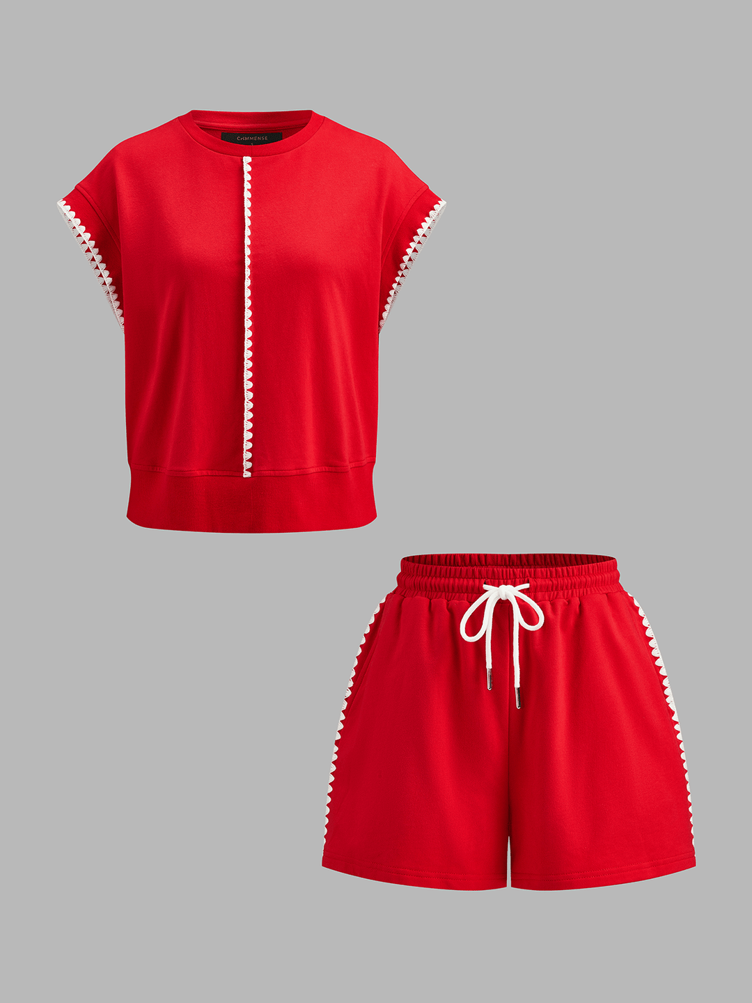 Cora Cotton Set | Scalloped Trim Top & Drawstring Shorts 1