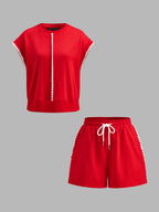 Cora Cotton Set | Scalloped Trim Top & Drawstring Shorts 1